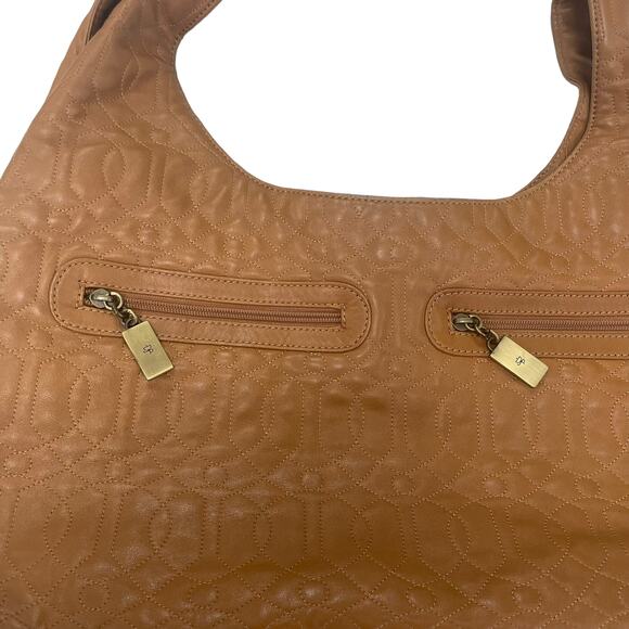 Donald J. Pliner Quilted Leather Double Handle Hobo Handbag Tan Large ASIS - Picture 5 of 11